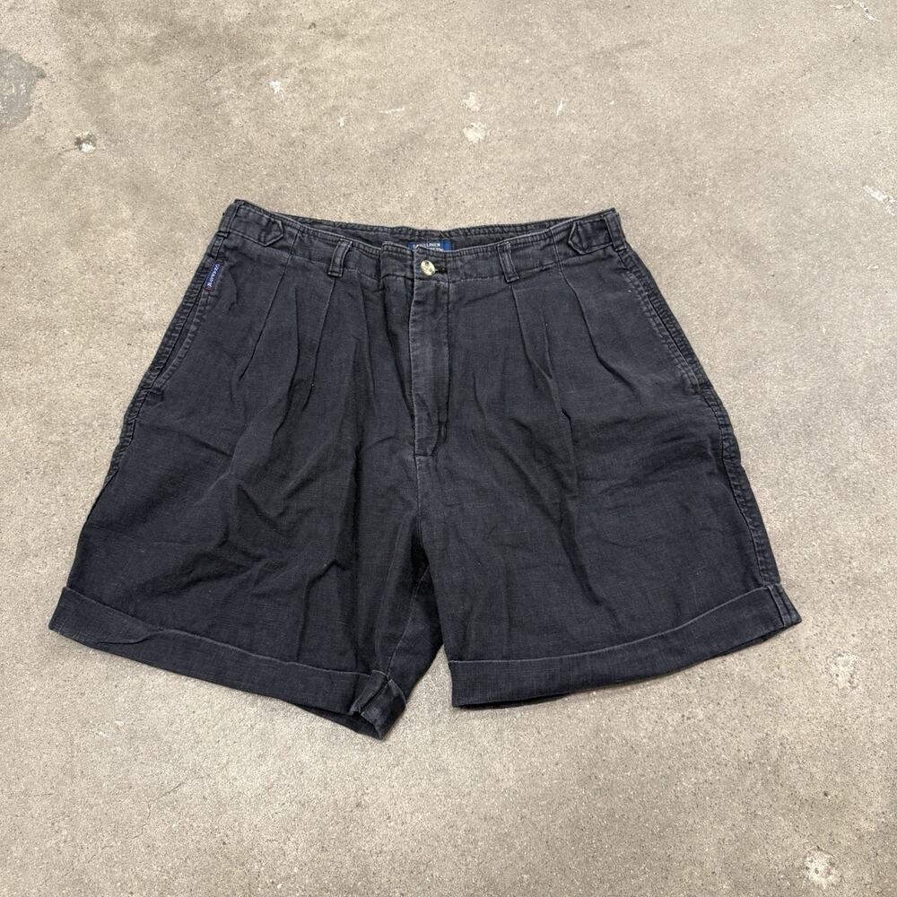 Vintage Chaps Ralph Lauren Linen Cotton Pleated Casual Shorts 29(Tag 32) Black